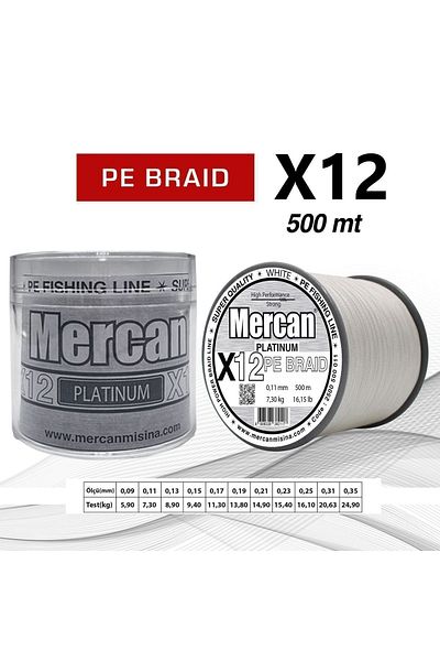 Mercan Pe Knitted Platinum X12 White Rope 500m Reel Fishing Line