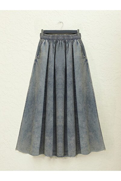 HİJABAYA Tasseled Skirt - Denim Model, Washable Design