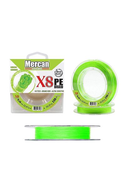 Mercan Platinum X8 Neon Green String - 150m Reel Fishing Line