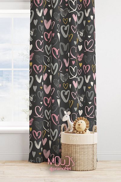 Moud's Gray Suede Background Curtain - Children's and Baby's Room, Digital Printed Extra-Force, Single Wing