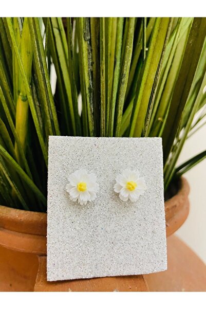 1PARÇAMAVİ Beyaz Çiçek Gümüş Kaplama Klipsli Kız Çocuk Küpesi- Deliksiz Kulak-sıkıştırma Küpe