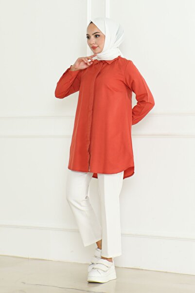 Eliva Γυναικείο Πλακάκι Tericoton Boyfriend Hijab πουκάμισο με κρυφά κουμπιά