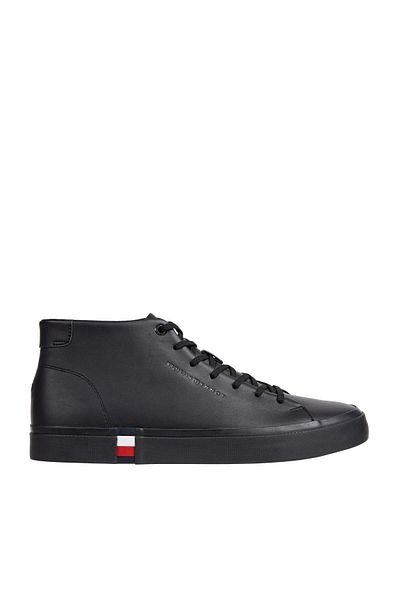 Tommy Hilfiger Men's Brand Logo Leather Top Rubber Outsole Black Boots & Bootie Suitable for Casual Use Fm0fm0504
