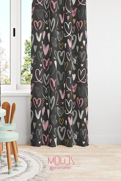 Moud's Gray Suede Background Curtain - Children's and Baby's Room, Digital Printed Extra-Force, Single Wing