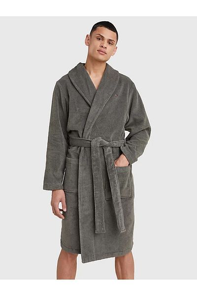 Tommy Hilfiger Black Men's Bathrobe -LogoEmbroidered, Deep Pocket and Pure Cotton