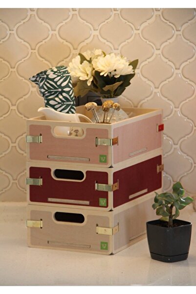 Wodiza 3'lü Ahşap Sepet Organizer\düzenleyici Sepet Dikdörtgen Boy 27cm X 19c...