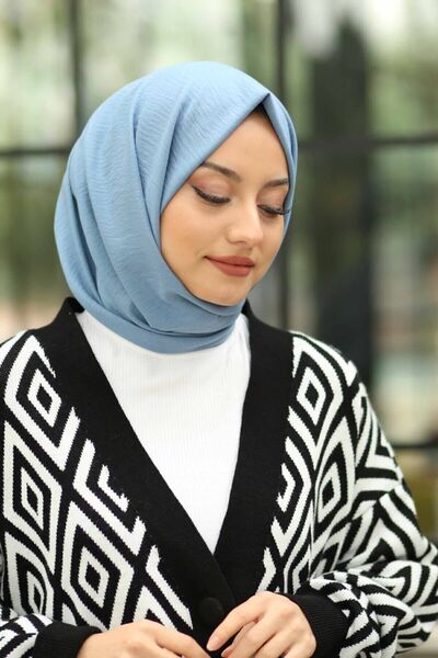 Organic Hijab Cotton Crash Jazz Shawl Model - albastru