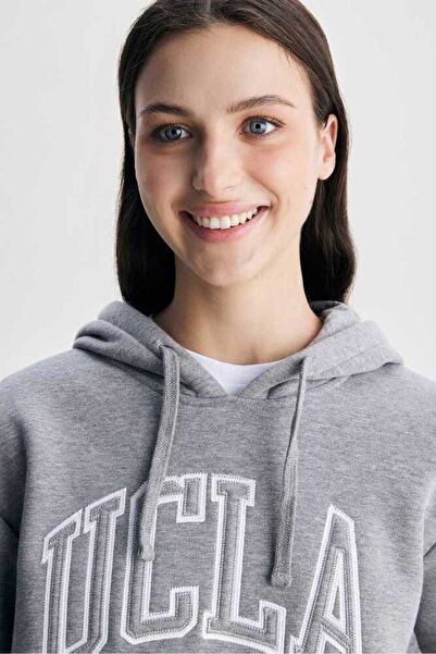 UCLA Γυναικείο φούτερ RILEY Γκρι με κουκούλα με κέντημα Standard Fit