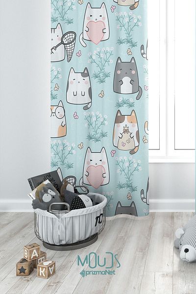 Moud's Sweet Patterned Background Curtain - Children's and Baby's Room, Suede Printed Extra-For Gather, Single Wing
