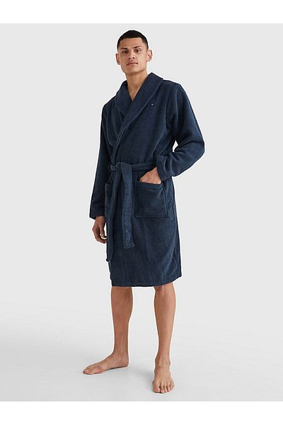 Tommy Hilfiger Men's Navy Blue Bathrobe - Logo Embroidered, Deep Pockets and Pure Cotton
