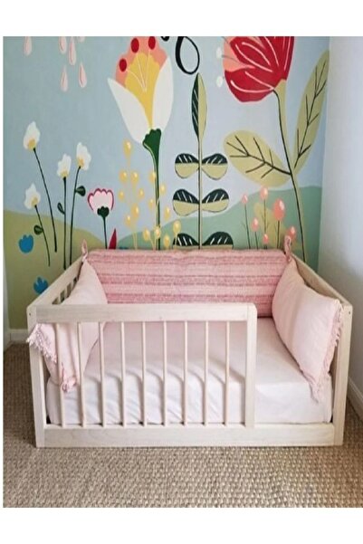 KÖŞK MOBİLYA Zehra Montessori Doğal Ahşap Çocuk Yatak Yuvarlak Parmaklıklı Ye...