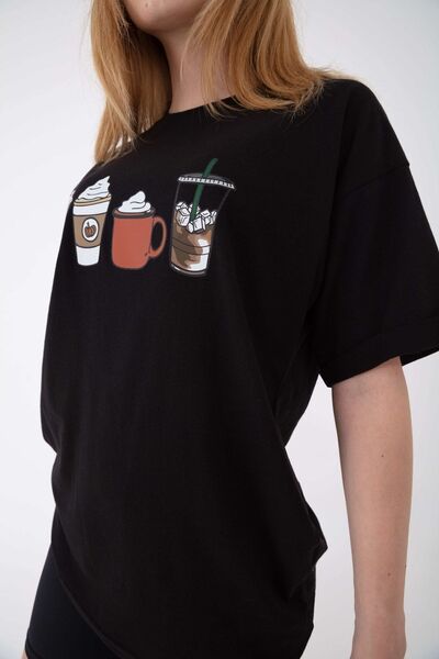 Mad&Calf Γυναικείο μπλουζάκι με διπλό μανίκι σε μαύρο χρώμα και μπλουζάκι με στάμπα κολοκύθας