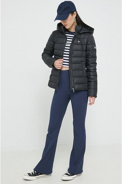 Tommy Hilfiger Women's Brand Flag Logo Fixed Hooded Quilted Padded Black Coat Dw0dw13741-bds