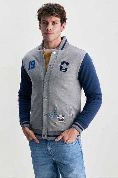 UCLA PEDRO Gray Snap Printed and Embroidered Standard Fit Men's Coat