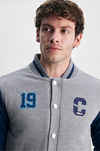 UCLA PEDRO Gray Snap Printed and Embroidered Standard Fit Men's Coat