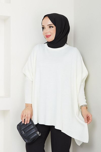 LE CARAMBOLE Ecru Hijab Knitwear Oversize Slit Γυναικείο πουλόβερ