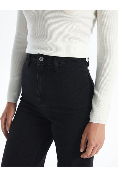 LC Waikiki Γυναικείο τζιν παντελόνι LCW Jeans Μαύρο Wideleg