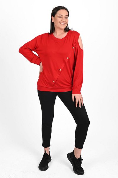 Koza Butik Women's One Shoulder Button Detailed Plus Size Blouse 1390-23