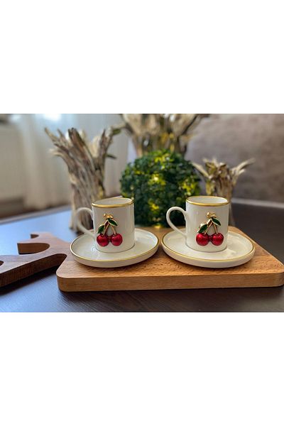 atabey home collection طقم أكواب بورسلين 100 مل - 6 قطع شتوية وتفاصيل ذهبية
