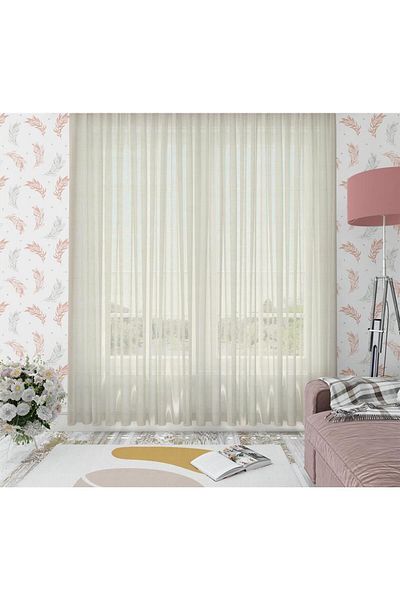 GOCCIA Linen Look Plain Tulle Curtain Pleatless Cream