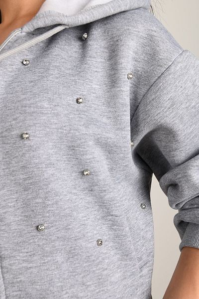 Koza Butik Women's Stone Detailed Hooded Zippered Sweatshirt 1639-24