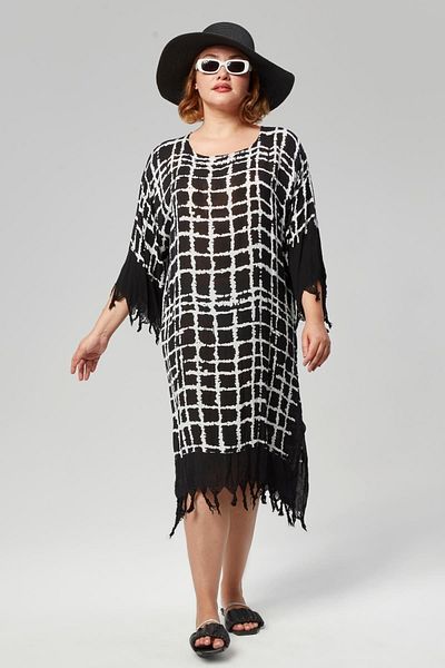Seamoda Plus Size Pareo Beach Tunic with Tassels and Slits