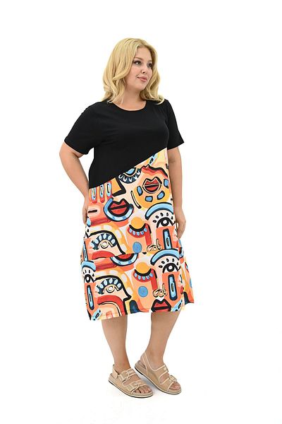 Koza Butik Γυναικείο φόρεμα με ψηφιακή εκτύπωση Plus Size - 5257-25
