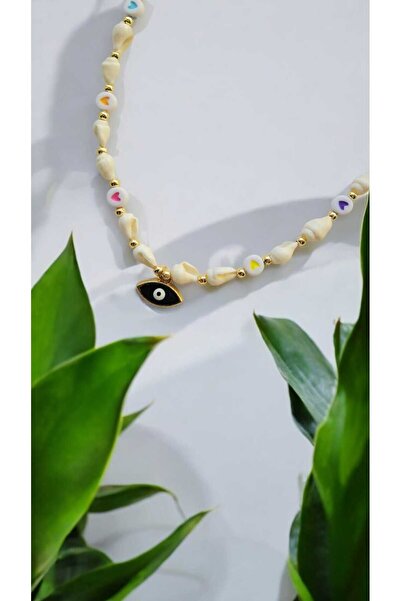 Nas Aksesuar Women's Necklace for Special Occasions - Sea Shell and Evil Eye Bead Gift