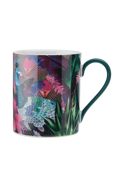 MIKASA Mksamugpea Sarah Arnett Porcelain 300 ml Flat Sided Mug Peacock