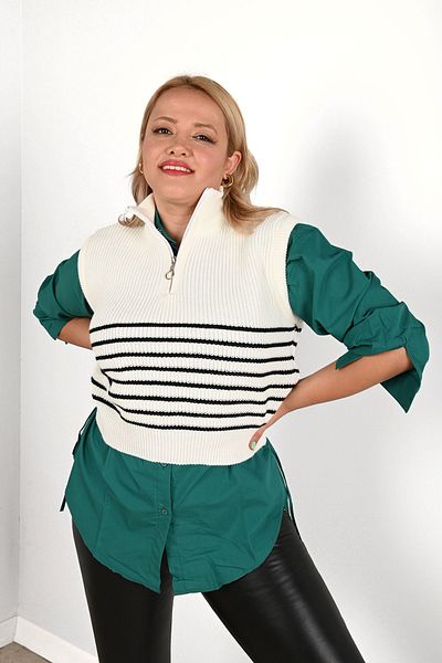 Koza Butik Pulover de tricotaj cu fermoar pentru femei 4304-24-060