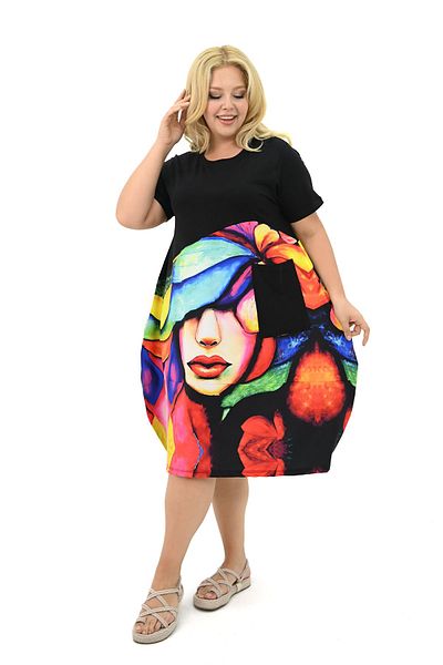 Koza Butik Γυναικείο φόρεμα με ψηφιακή εκτύπωση Plus Size - 5253-25