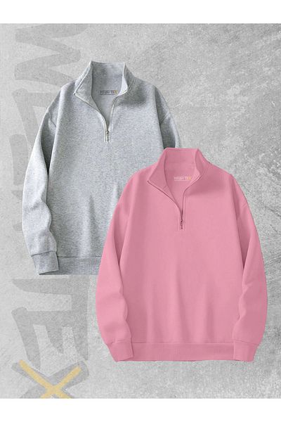 WEARTEX 3 Thread Half Zipper Set of 2 Sweatshirts