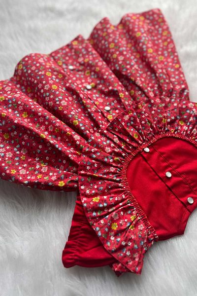 Bertuğ Bebek Red Floral Patterned Ruffle Girl's Baby Dress