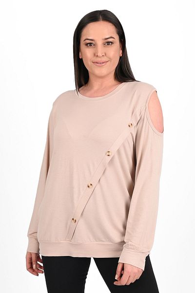 Koza Butik Γυναικεία μπλούζα με έναν ώμο με λεπτομέρεια Plus Size 1390-23