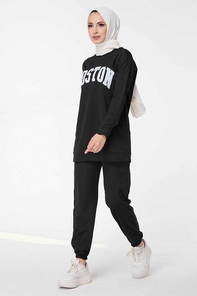 TOFİSA Women's Black Tunic Trousers - Straight Crew Neck - 13044