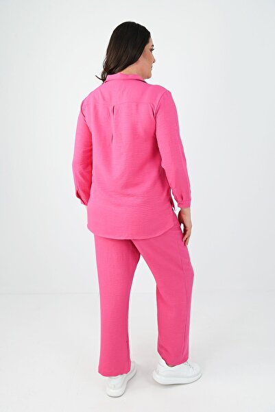 Koza Butik Γυναικείο Σετ Λινό Πόλο Λαιμόκοψης Plus Size 8071-24