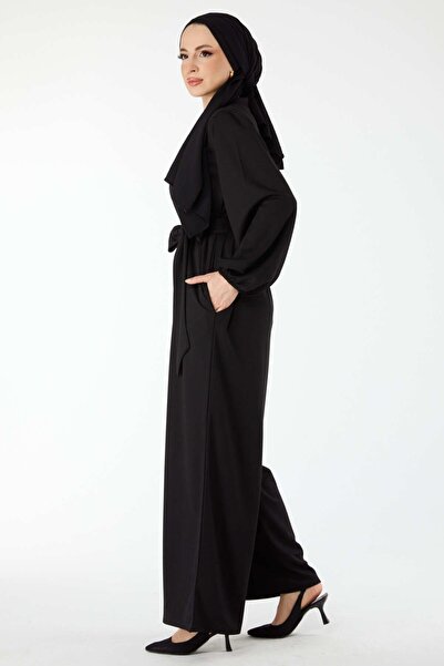 TOFİSA Μαύρο Judge γιακά μακρυμάνικο γυναικείο ολόσωμο - 24432
