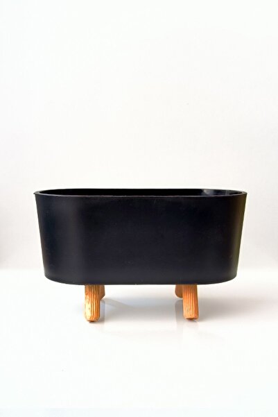 ToXA 0.4 Litre Siyah Ahşap Ayaklı Mini Kayık Saksı Plastik Kaktüs Yapay Çiçek...