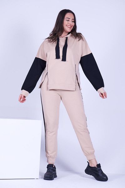 Koza Butik Σετ φόρμας με κουκούλα King Size - Πλαϊνό φερμουάρ 9376