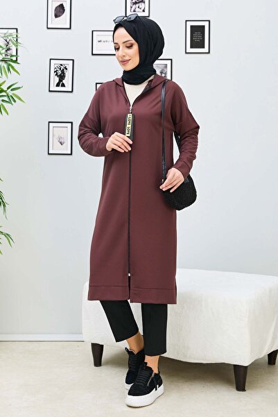 TOFİSA Hnědá dámská tunika středního střihu - 11046