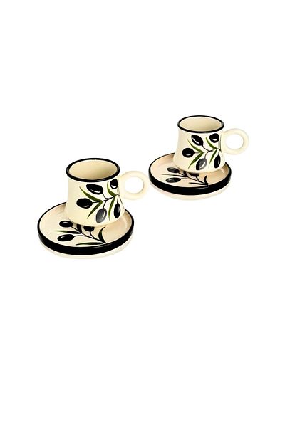 Gezdikçe Bilelim Olive Patterned Set of 2 Handmade Sweater and Ceramic Coffee Cup