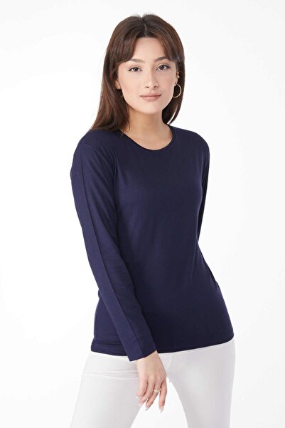 TOFİSA Жіноча сорочка з прямим коміром, синього кольору, з довгими рукавами, без принту - 24765