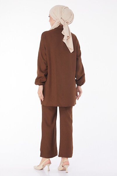 TOFİSA Dvojitý dámsky jednoduchý košeľový golier z hnedého kameňa - 13235