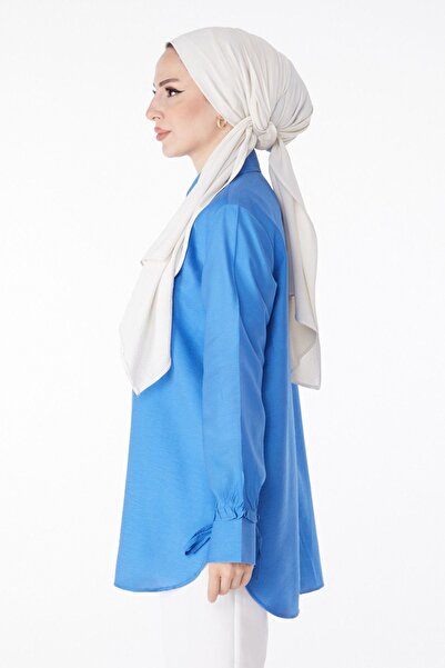 TOFİSA Γυναικείο πουκάμισο Blue Ruffle - Κολάρο μονόχρωμο πουκάμισο - 25259