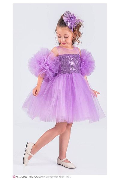 defada Girl's Dress - Pompom, Buckle and Flake Sequined Tutu