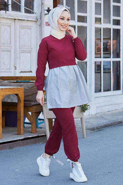 TOFİSA Claret Red Tunika nadrág, sima nyakú, női 10507