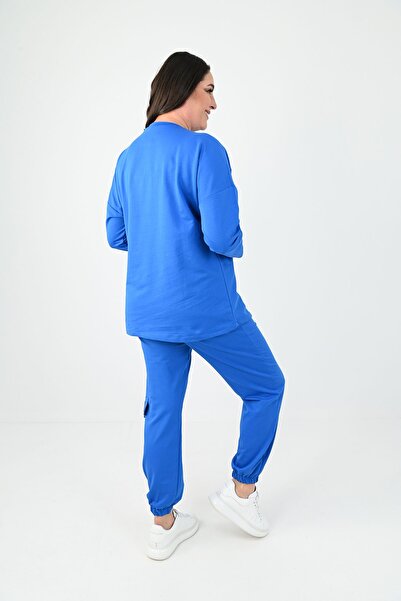 Koza Butik Dámská souprava teplákových souprav velkých velikostí s potištěným nákladem 8075-25