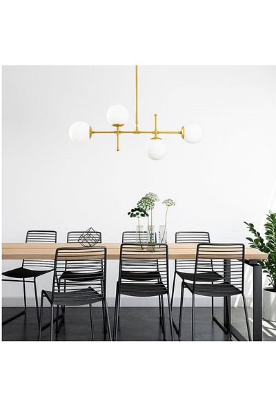 Lambadar Gold Colored Modern Globe White Quadruple Glass Chandelier Set