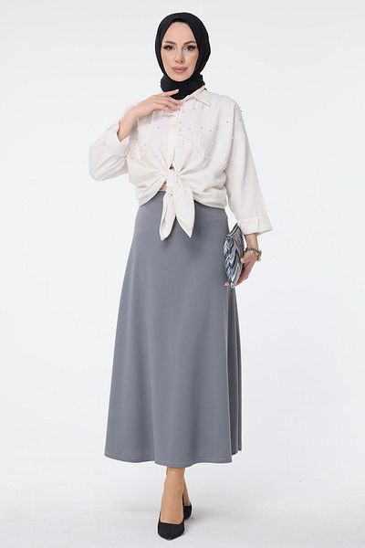 TOFİSA Gray Straight Medium Women's Skirt - 23643