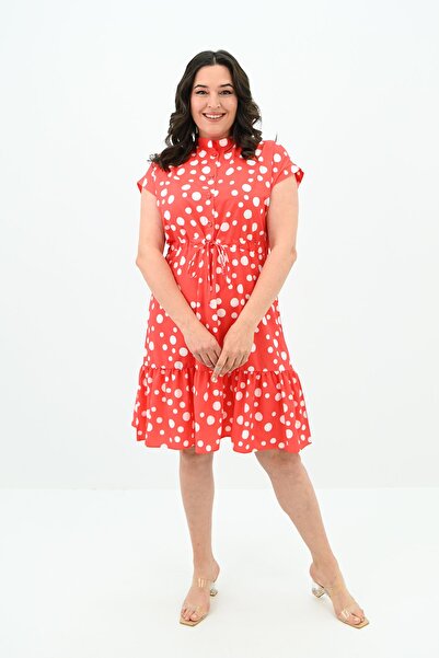 Koza Butik Plus Size Women's Dress with Polka Dot Detail 5226-25